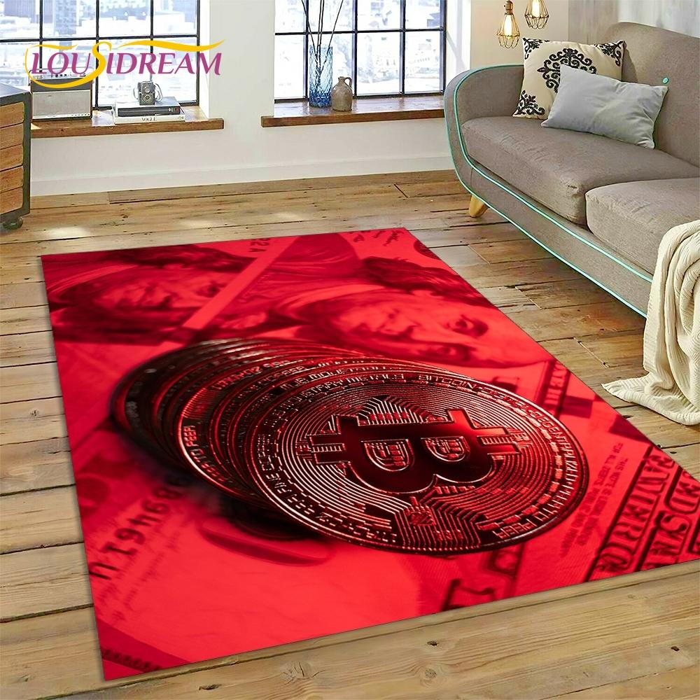 Bitcoin 3D Virtual Currency NFT Area Rug Carpet for Living Room Bedroom Home Decor,Floor Mat Non-slip for Sofa Doormat Gift Kids