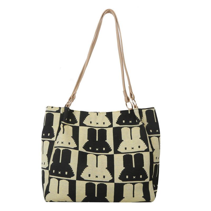 Urban Chic Canvas Tote Bag For Women With Large Capacity And Cartoon Print Design