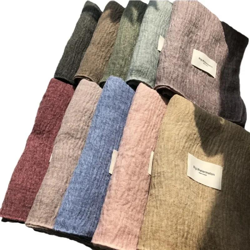 Super Soft and Plain Cotton and Linen Scarf for Women In Autumn and Winter Thin and Artistic Style Retro Warm Shawl Solid Color