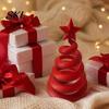 Lightweight Hollow Desktop Figurines 3D Printed Spiral Twisted Christmas Tree Figurine with Star Top, Mini Small Winter Atmosphere Ornament