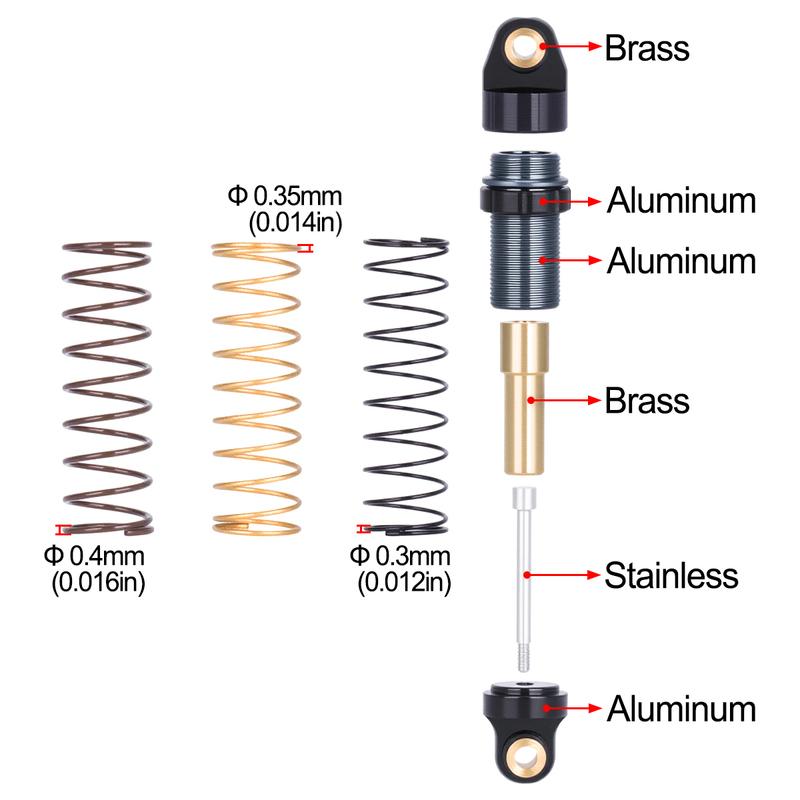 Axial SCX30 Aluminum Shock Absorber Set, 28.5mm with 3 Spring Rates, Full Car Kit for Performance Upgrade