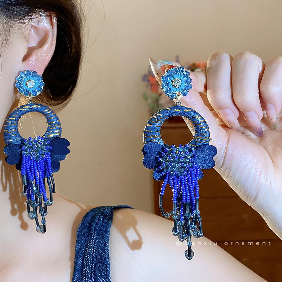 Silver Needle Leopard Heart Bow Geometric Dangle Earrings - Trendy Korean Style for Women