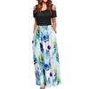 Women Summer Cold Shoulder Floral Print Elegant Maxi Long Dress Pocket Dress