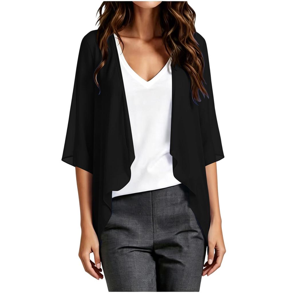 Women Lightweight Chiffon Cardigan Open Front Loose Fit Summer Half Sleeve Casual Outerwear Top for Outdoor