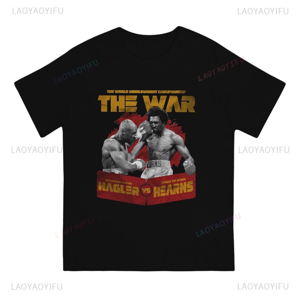 T-shirt de Boxe Hagler Vs Hearns Unisexe Pour Unisexe Unisexe Vintage Coton Graphique Col Rond Manches Courtes Souvenir Sportif
