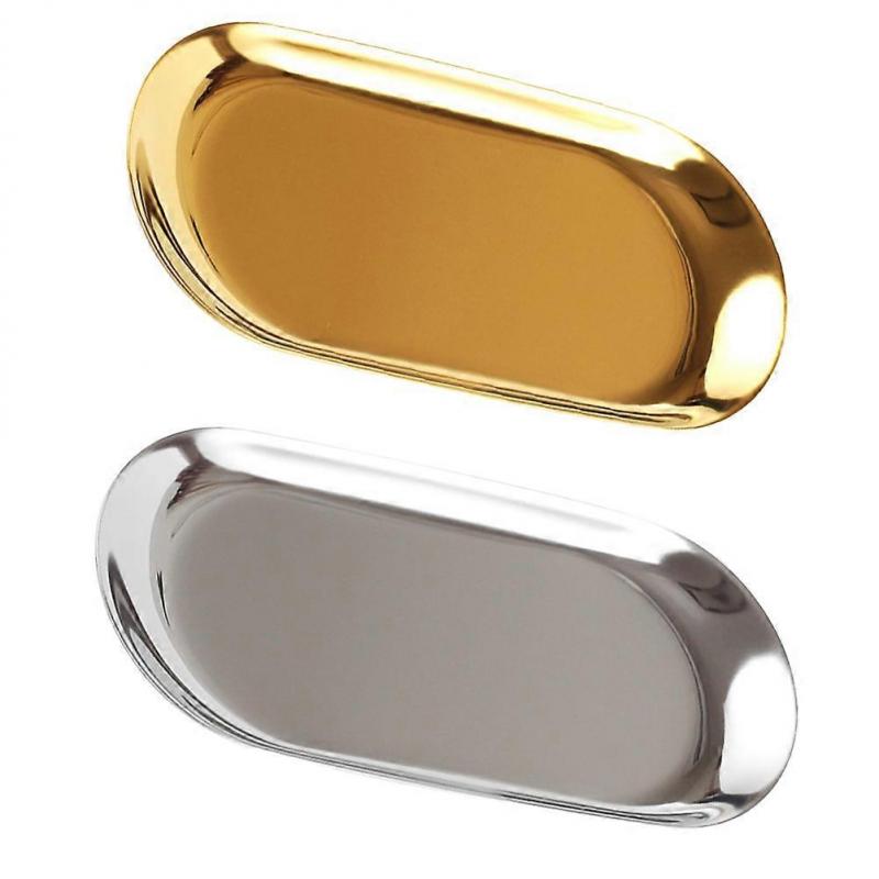 Gold Oval Jewelry Dish Stainless Steel Organizer Trays 18X8.5X1.5CM For Women Friends Family Co-Workers 2Pcs