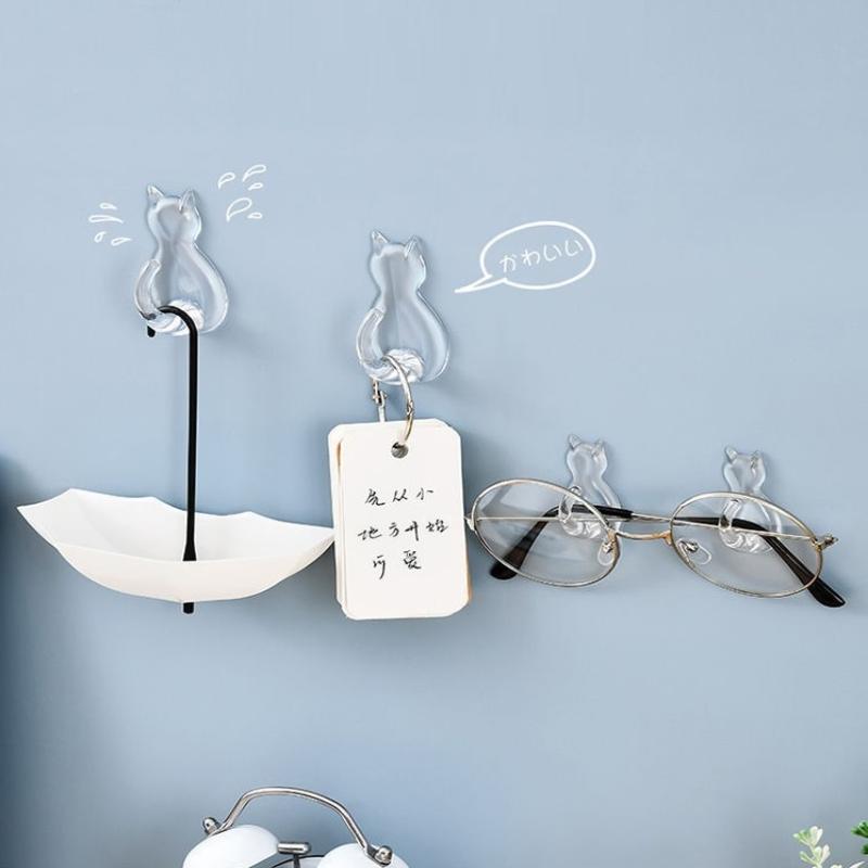 10Pcs Cat Hook No-Drilling Wall Hook No-Drilling Cat Wall Hook Multifunctional Wall Mounted Hook For Jacket Coat Towel Keys