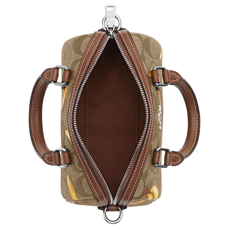 Coach Track 18 Classic Logo Banana Print Faux Leather Handheld Shoulder Crossbody Bag Small Unisex Bags Brown CR246-SVNM9