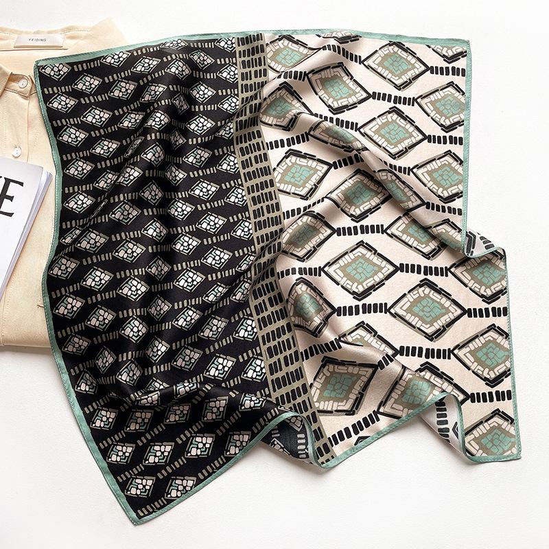 Silk square scarf - women s printed decorative korean style mulberry silk neck scarf - fashionable small scarf 53*53CM