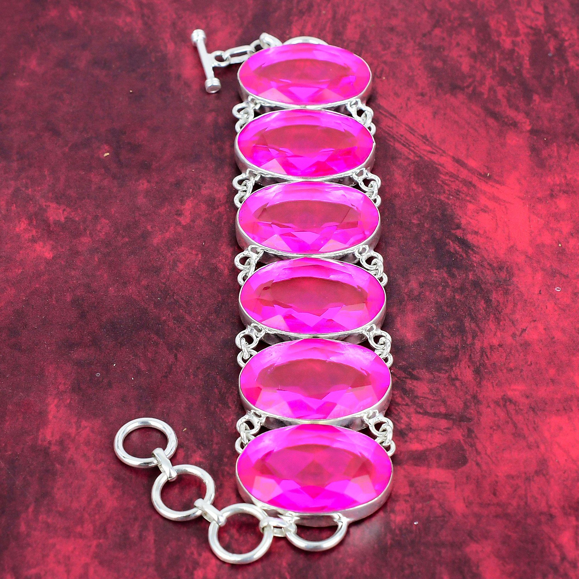

Ювелирные изделия с граненым розовым топазом, браслет из стерлингового серебра 925 пробы, регулируемый браслет-цепочка, антикварные ювелирные изделия ручной работы, подарок для матери 8 Inches With Adjustable розовый