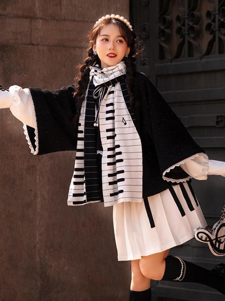 2026 Winter Y2k Aesthetic Grunge Long Scarves Women Unisex Harajuku Knitted Neckerchief Black White Piano Jacquard Scarf Gothic
