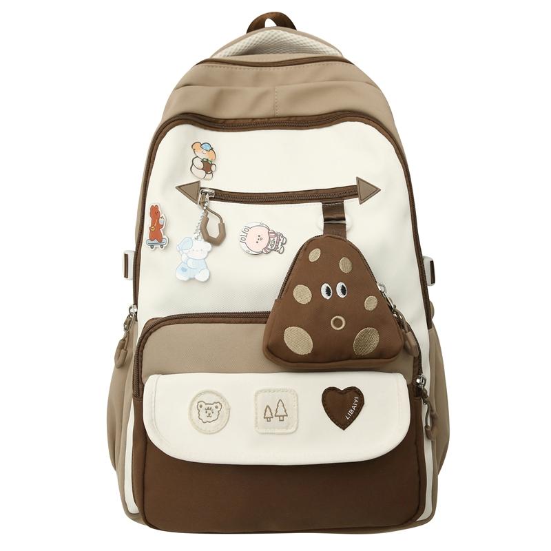Schoolbag Women's Large Capacity Backpack Student Color Block Backpack with Coin Purse