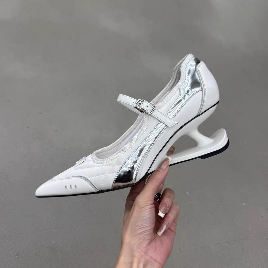 Niche Design Pointed Head Special-shaped Heel High Heels Women's New Ballet Style Strap Shallow Mouth Single Shoes