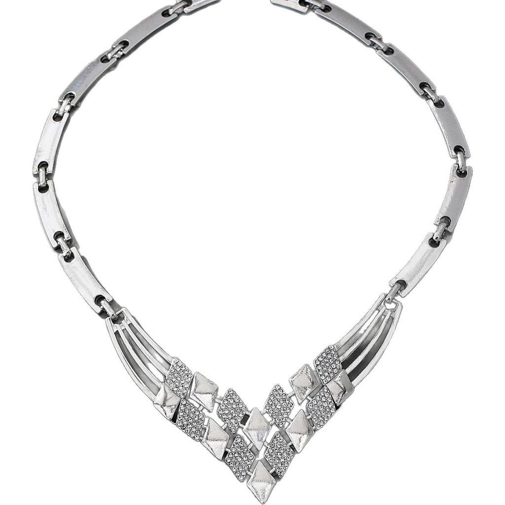 Luxury Geometric Diamond Pendant Necklace Earring Set Gemstone Inlaid Fashion Minimalist Jewelry for Women