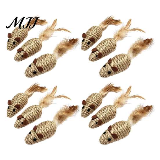 Exercise Toys for Indoor Cats Sisal Mouse Cat Toys, Feather Mice Kitten Chew Natural Realistic Tail Rope Rat Teeth Cleaning, Self Entertainment