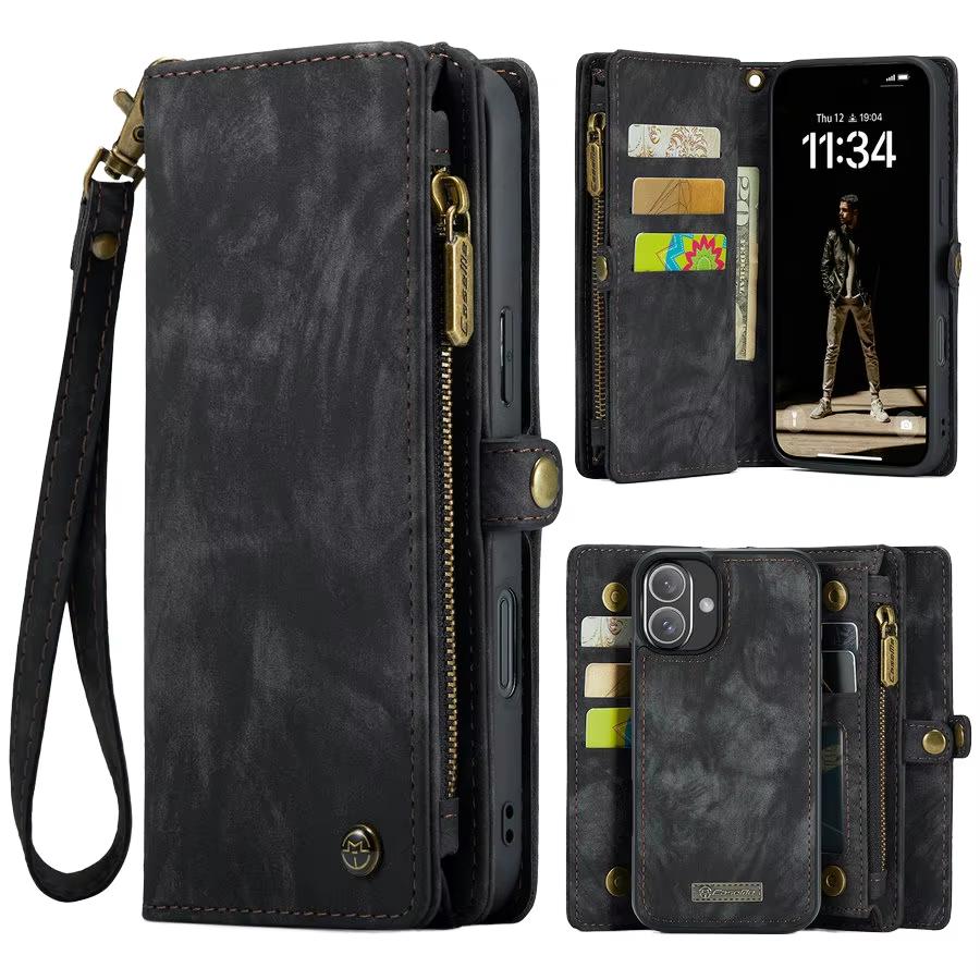 New PU Leather Phone Case Multifunctional Card Slot Wallet Cover Shockproof Protective Case for iPhone 16 17 Samsung Galaxy S24
