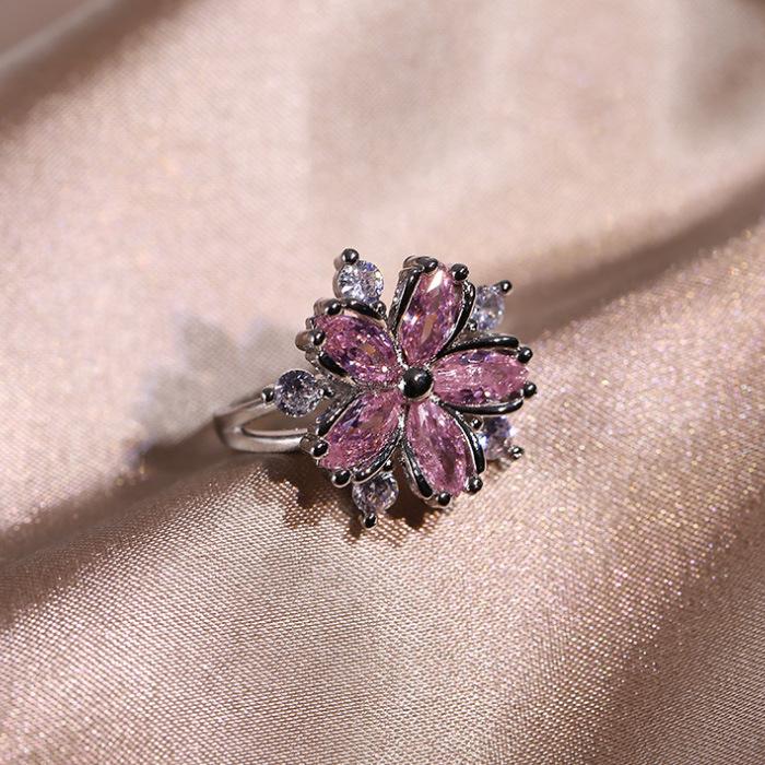 Jewelry Set Pink Zircon Wedding Jewelry Earrings Necklace Ring Three-Piece Set