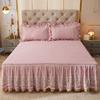 3dílná sada Podzim/Zima Zesílený Umělý Křišťálový Samet Prošívaný Patchwork Srdce + Zvýšená Krajková Vrstva s Ramínky: 1 ks Volán na postel + 2 ks Povlaky na polštáře