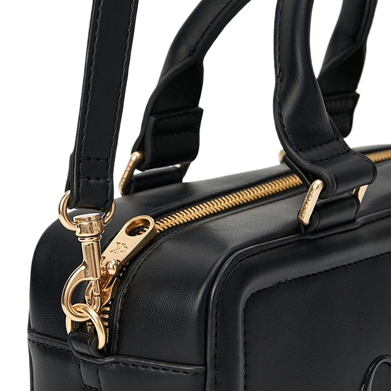 Calvin Klein Brand Letter Logo Zipper Closure Synthetic Material Shoulder Handbag Women's Space Black