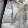 Women's Winter Autumn Hooded White Duck Down Jacket Coat Loose Long Solid Color Big Pocket Belt Waist Down Coat