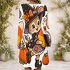 Women Criss Cross V Neck Long Sleeve Fitted Curved Hem Cartoon Bear Pumpkin Printed Dress