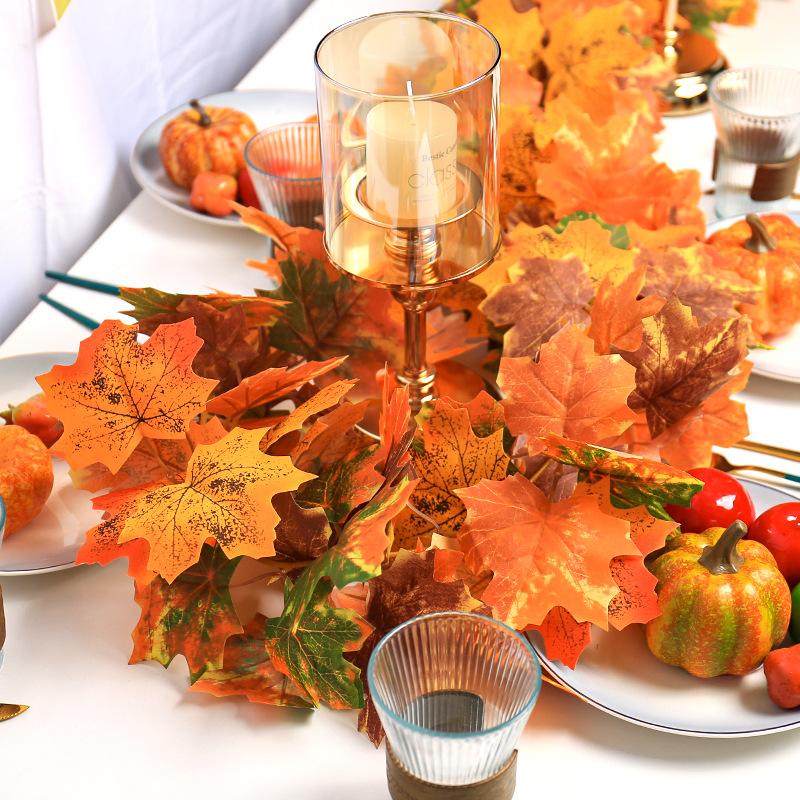 2M Fall Maple Leaves Artificial Garland Fake Plants Autumn Decor Flowers Vine for Thanksgiving Halloween Festivals Wedding Decor