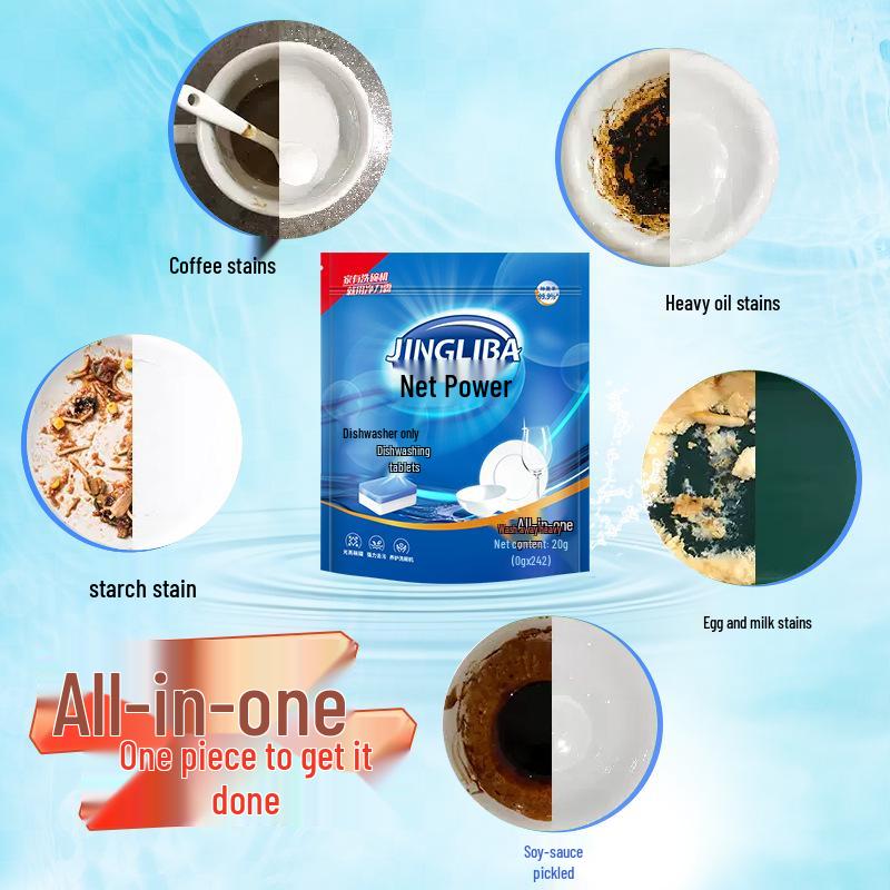 Jingliba 3-in-1 Dishwasher Tablets: Stain Remover, Oil Remover, Dish Brightener.