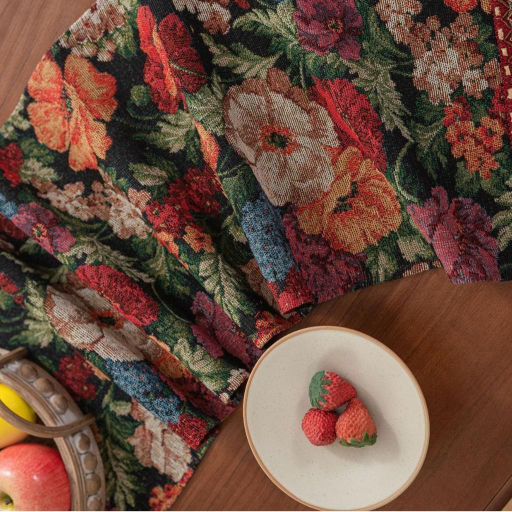 Chinesische Tischfahne Jacquard Blühend Reichhaltige Quaste Retro Teefahne Esszimmerfahne Langer Streifen Verdickt
