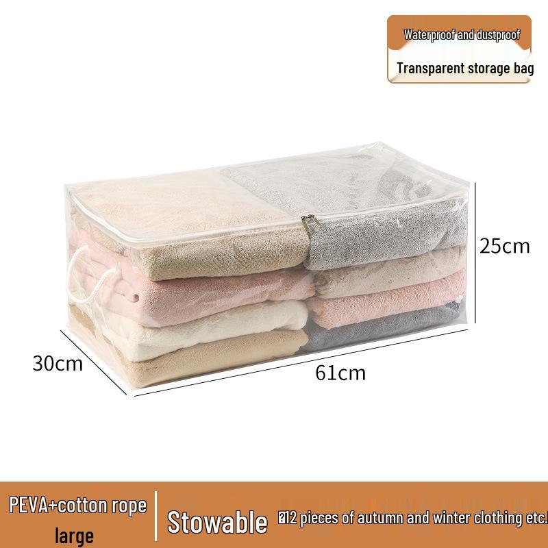 Geantă transparentă de mare capacitate pentru depozitarea pilotelor și hainelor - rezistentă la umiditate, pentru casă și mutare