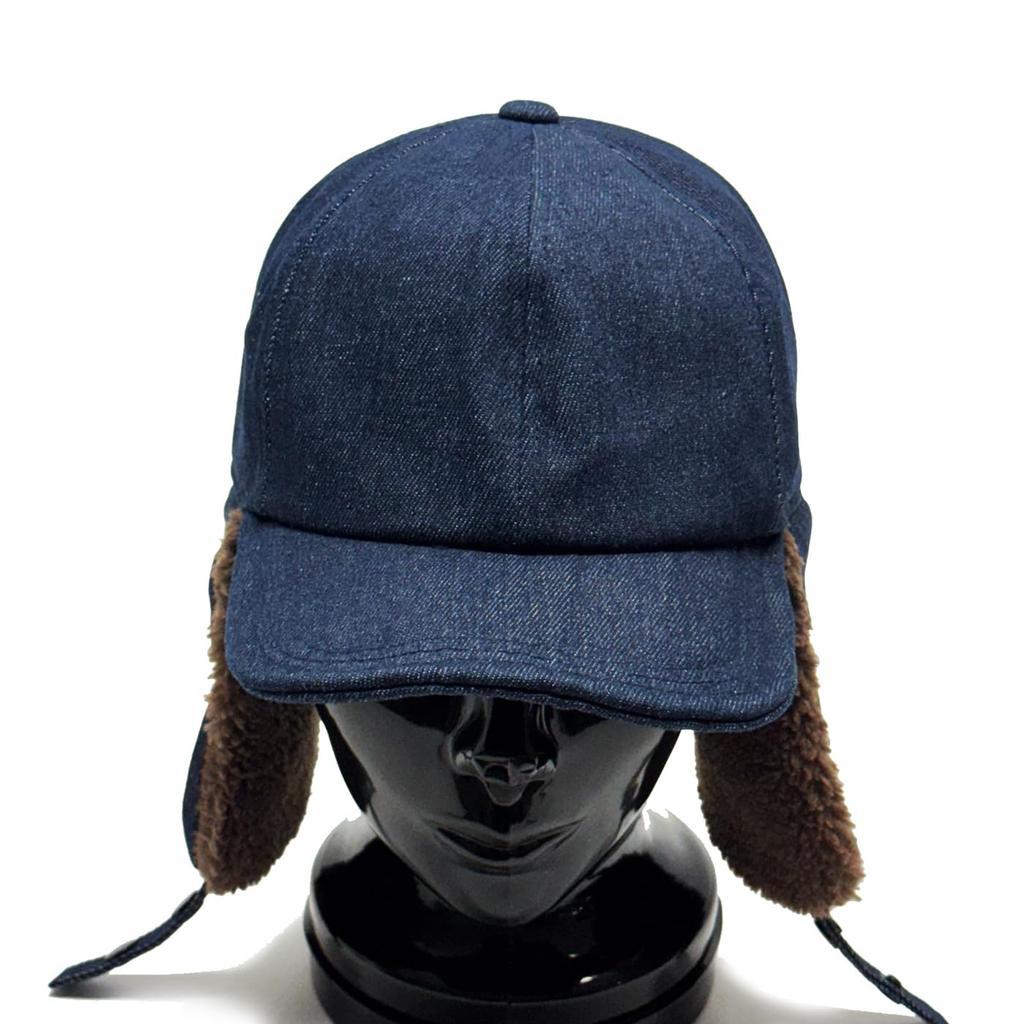 DENIM EARCOVER CAP Denim Ear Cover Cap Ear Flap Cap Flight Cap Trapper Boa Cap Hat with Ears 2WAY FREE Navy [Reuben]