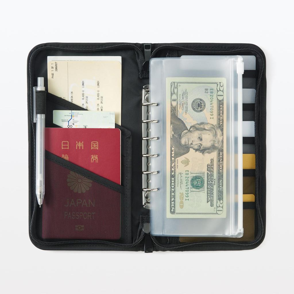 MUJI Polyester Passport Case with Clear X 13 X OHCA3A2S Pocket, Black, Approx. 23.5 2.5 Cm,