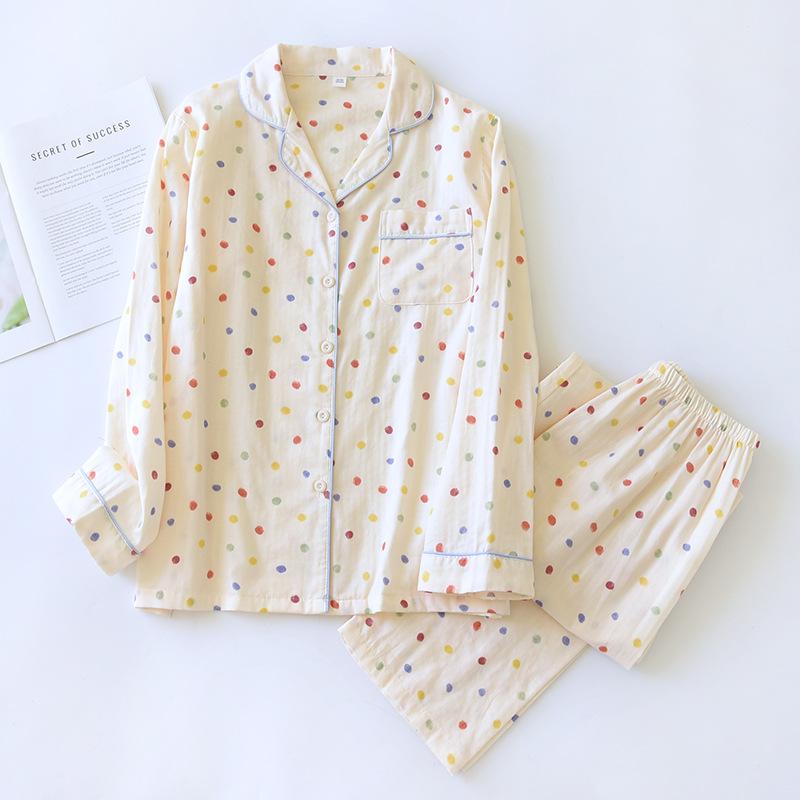 Conjunto de Pijama Nuevo para Mujer Primavera/Verano 2025 100% Algodón Manga Larga Pantalón Largo Conjunto de Dos Piezas Cárdigan Ropa de Casa Ropa de Dormir