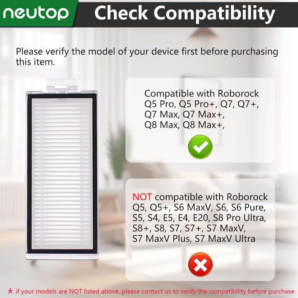Neutop Replacement Filters Compatible with Roborock Q5 Pro/Pro+, Q7, Q7+, Q7 Max/Max+, Q8 Max/Max+, Robot Vacuum and Mops, 8-Pack.