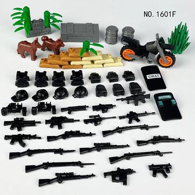 WW2 Military Parts Scene DIY Mini Motorcycle Dog Sandbag Weapon Building Blocks Bricks Toys Gifts