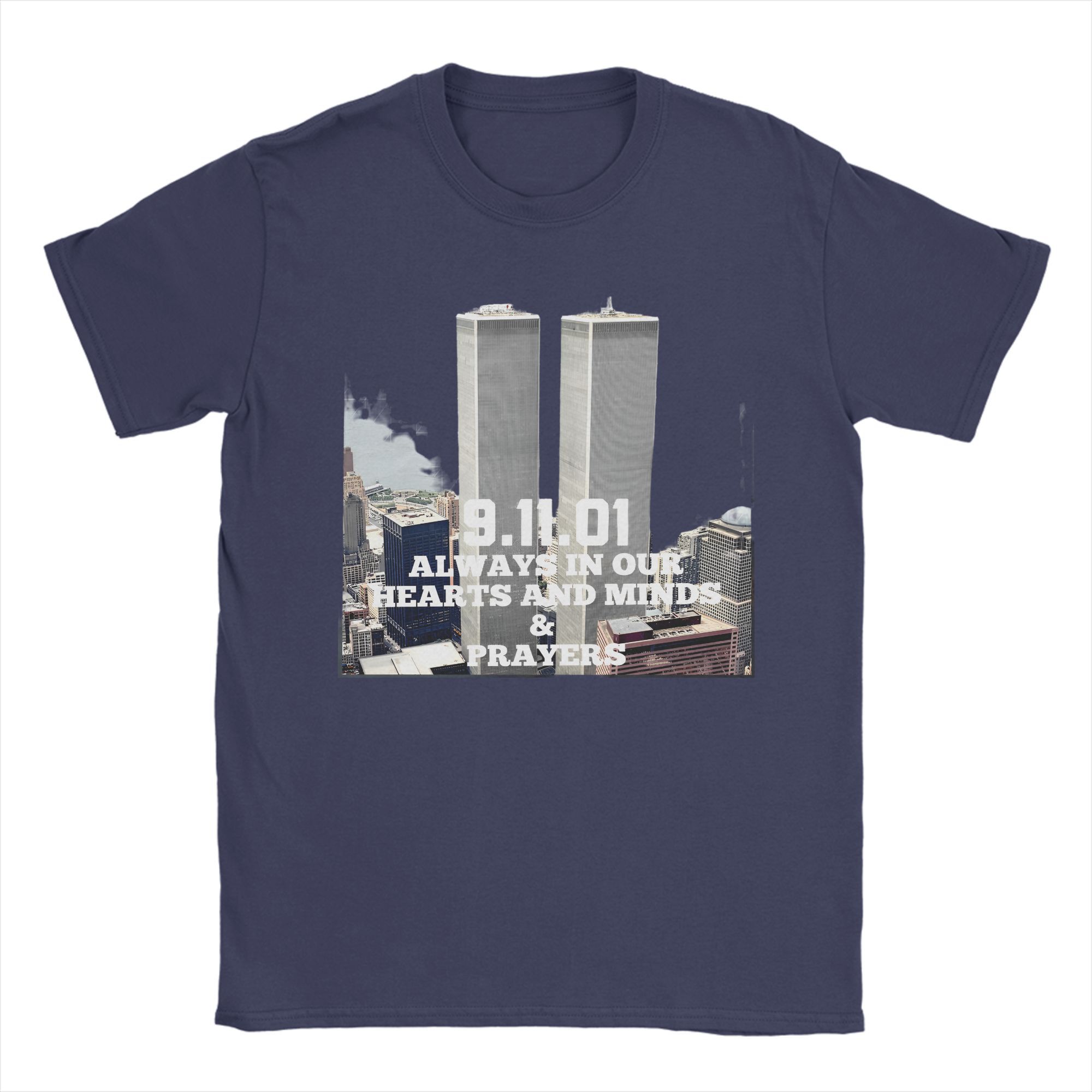 

911 Anniversary Memorial Day T Shirt Men s 100% Cotton Fashion T-Shirt Never Forget Twin Towers Tees Short Sleeve Clothes XXXL темно-синього кольору