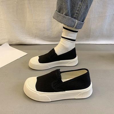 White Shoes for Women Spring and Autumn New Breathable Round Toe Canvas Shoes Slip-on Soft Bottom Comfortable Platform Casual Shoes