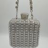 Handmade Diamond Encrusted Square Clutch Evening Bag Small Size Portable Sparkling Polyester Fiber Dinner Bag for Women