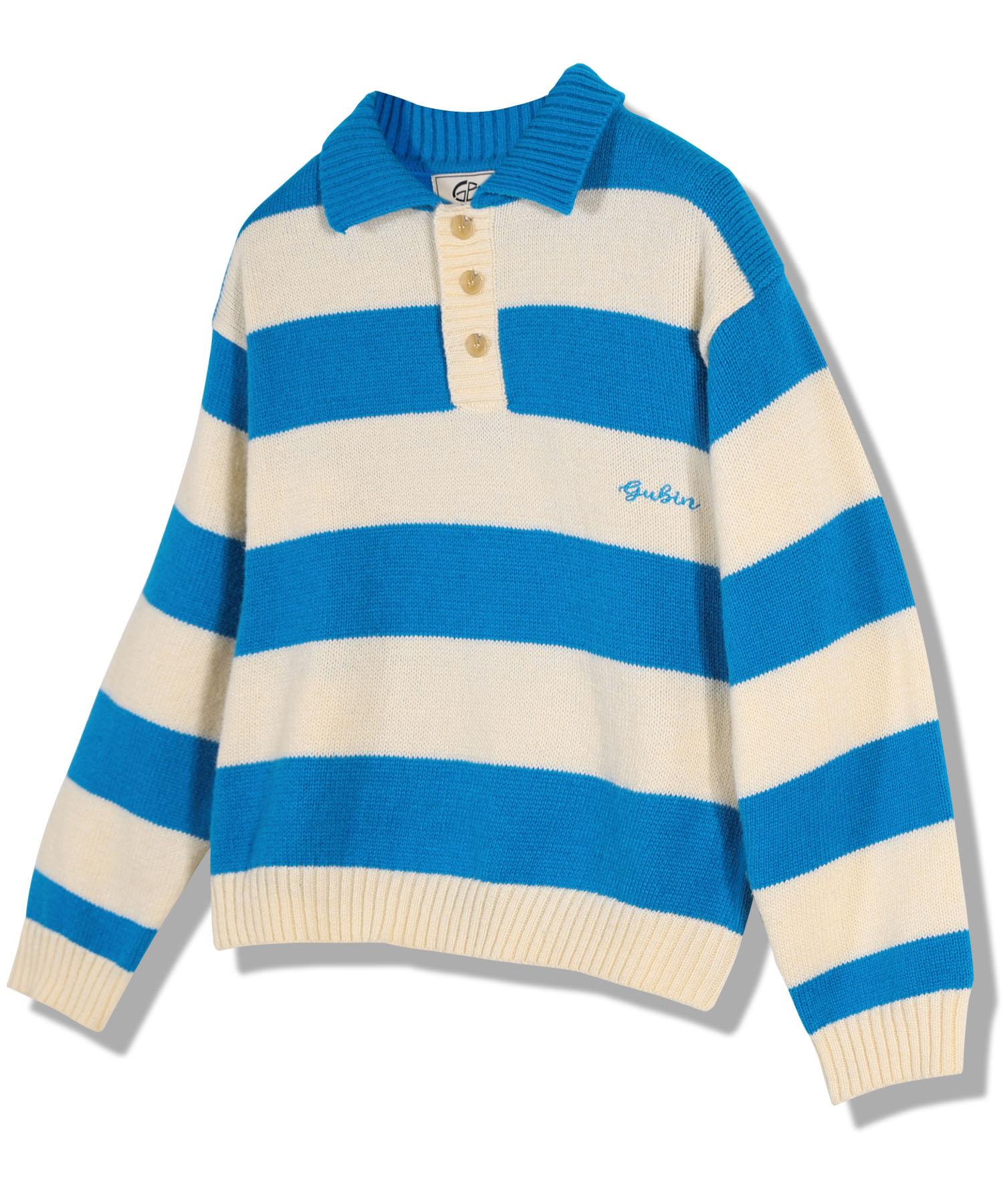 Goobin (W) Striped Pattern Collared Knit Blue/Free