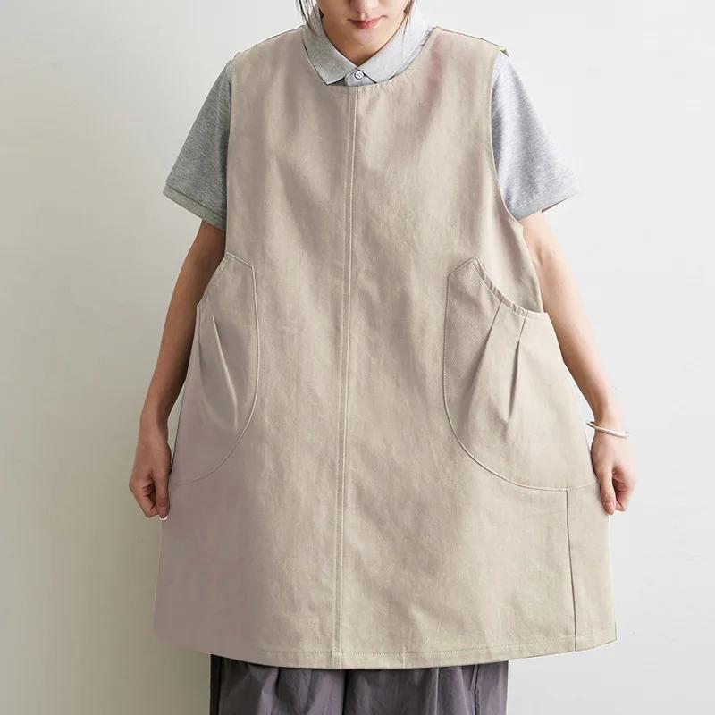 Retro Vest Enlarged Size Men Women Chef Work Apron Home Kitchen Anti Fouling Apron Pocket Back Button Cover Catering Shop Cafes