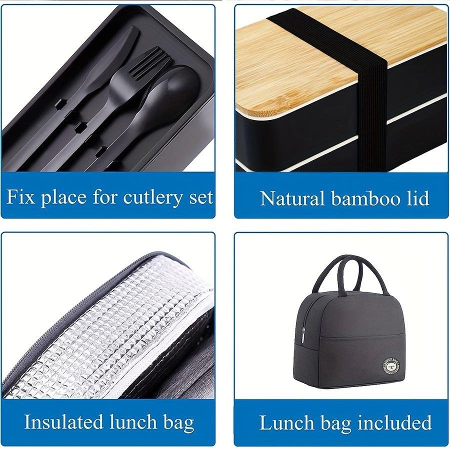 Lunch Box Set with Insulated Bag Food Container with Cutlery Microwave Safe Bento Box Stackable Dividers for Travel Picnic Offic