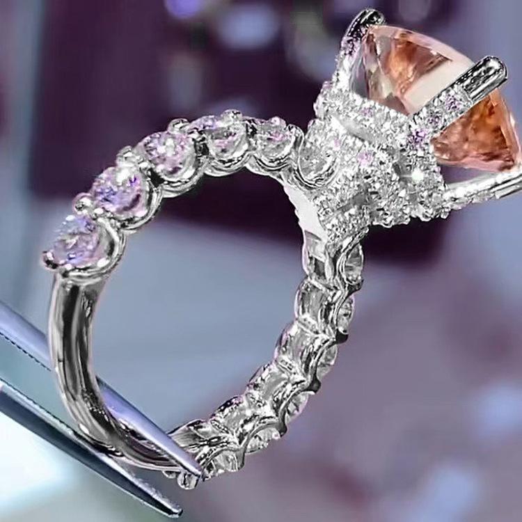 

925 Stamp Elegant With Zircon Inlay Square Champagne Colored High Carbon Diamond Women s Ring Banquet Birthday Wedding Jewelry 10