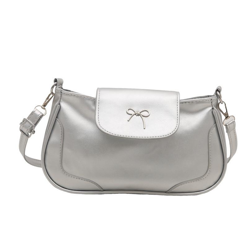 

Compact Pu Shoulder Bag With Bow Decoration And Inner Layer For Daily Commuting серебряный