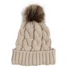 Women Casual Solid Color Patchwork Knitted Wool Yarn Pom Pom Warm Folded Brim Hat Winter Beanie Cap for Outdoor Activities