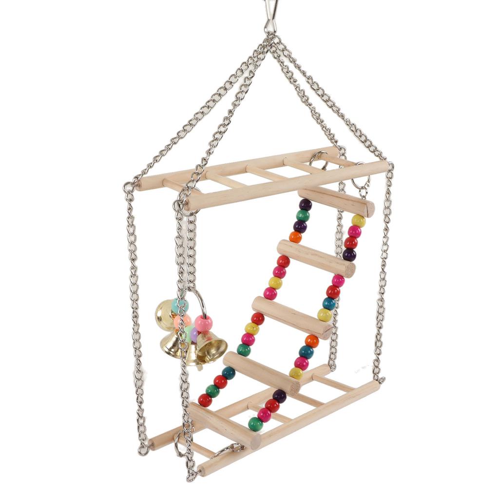 Bird Ladder Swing Toy Wooden Multicolor Bead Parrot Hanging Swing Toy Accessories for Pet Bird Cage