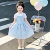 Girls Summer Sweet Princess Dress Medium Large Kids Short Sleeve Fake Two Piece Mesh Midi Dress