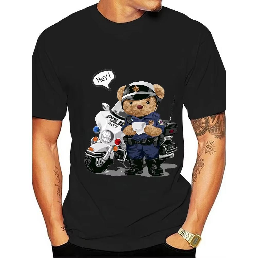 Lovely Traffic Police Bear T Shirt for  Men's  Women's   Hot Sale New Arrival  Bear Cartoon T-shirt  Camisa Graphic Hops Tee