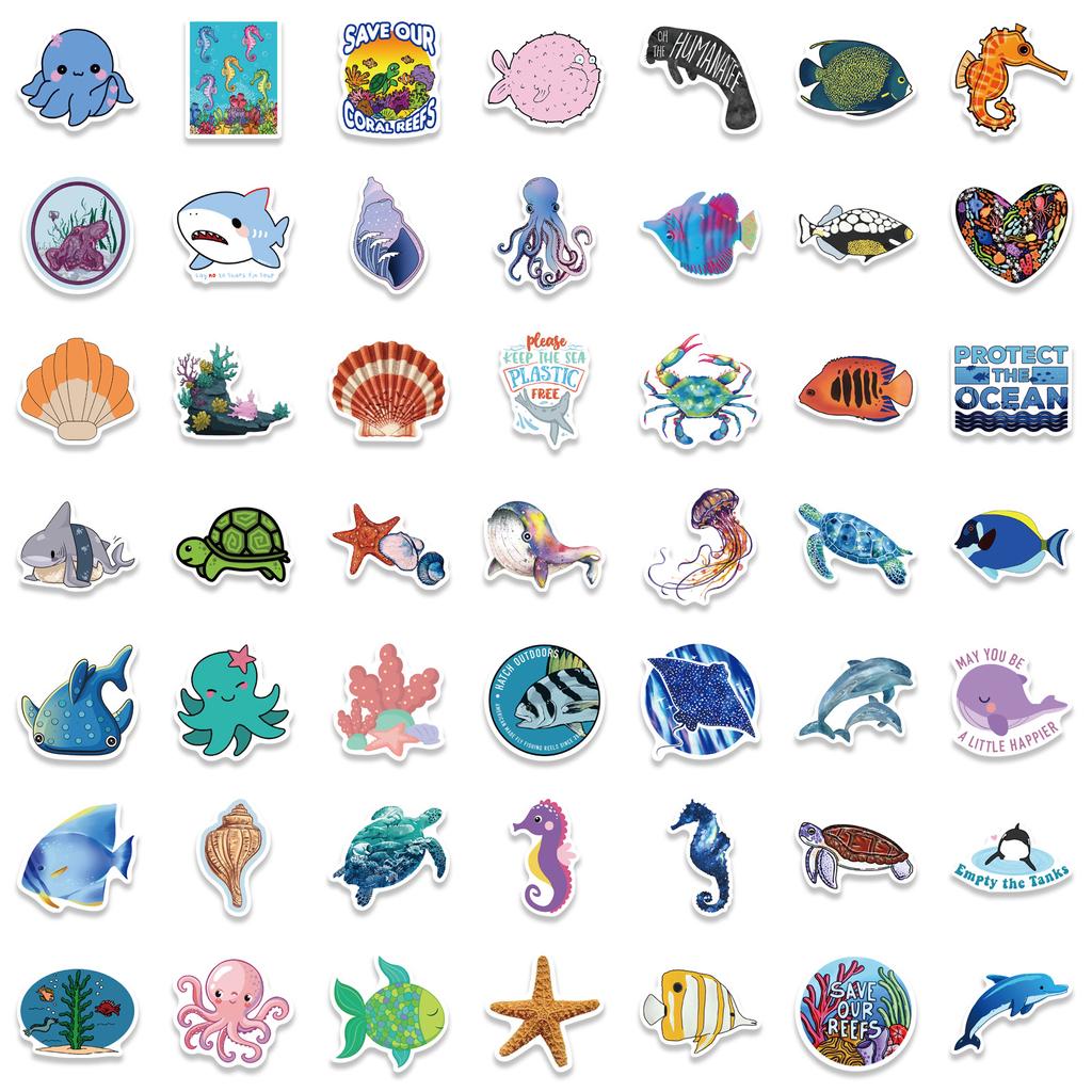100 Marine Life Graffiti Stickers Personalized Decorative Motorcycle Suitcase Waterproof Stickers