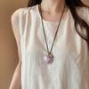 Hanging Neck Leather Love Heart Necklace Leather Pendant Korean Sweater Chain  Women