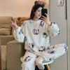 Autumn Winter Warm Flannel Women Pyjamas Sets Thicken Coral Velvet Long Sleeve Cute Cartoon Sleepwear Women's Flannel Pajamas Set for Youth Girl