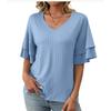 Summer new solid color V-neck ruffle sleeve short sleeved T-shirt top for women